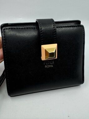 Fendi Black Leather compact wallet